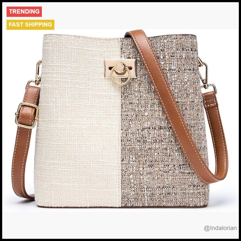 Vegan Leather Bucket Crossbody Bag Adjustable Strap Multi Pocket Chic Fashion